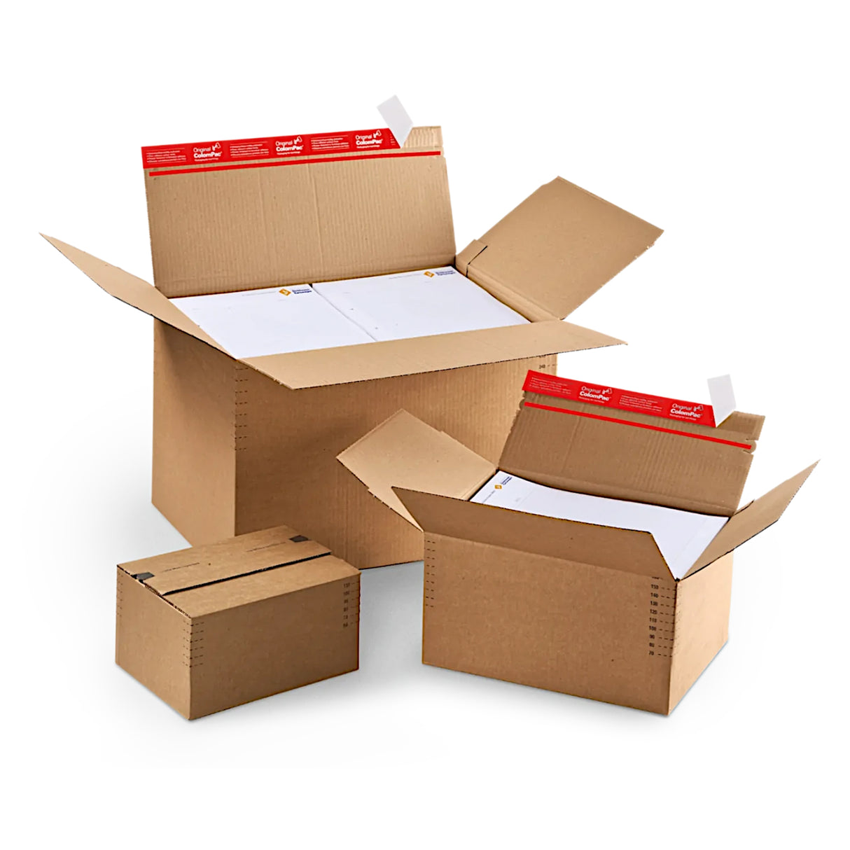 Kartong med variabelt djup och självförslutande förslutning för frakt