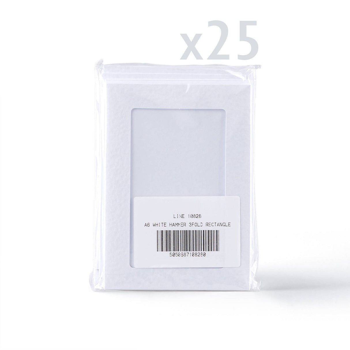 Vita kort med hamrad struktur och rektangulärt fönster – förpackning