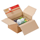 Kartong med variabelt djup och självförslutande förslutning för frakt