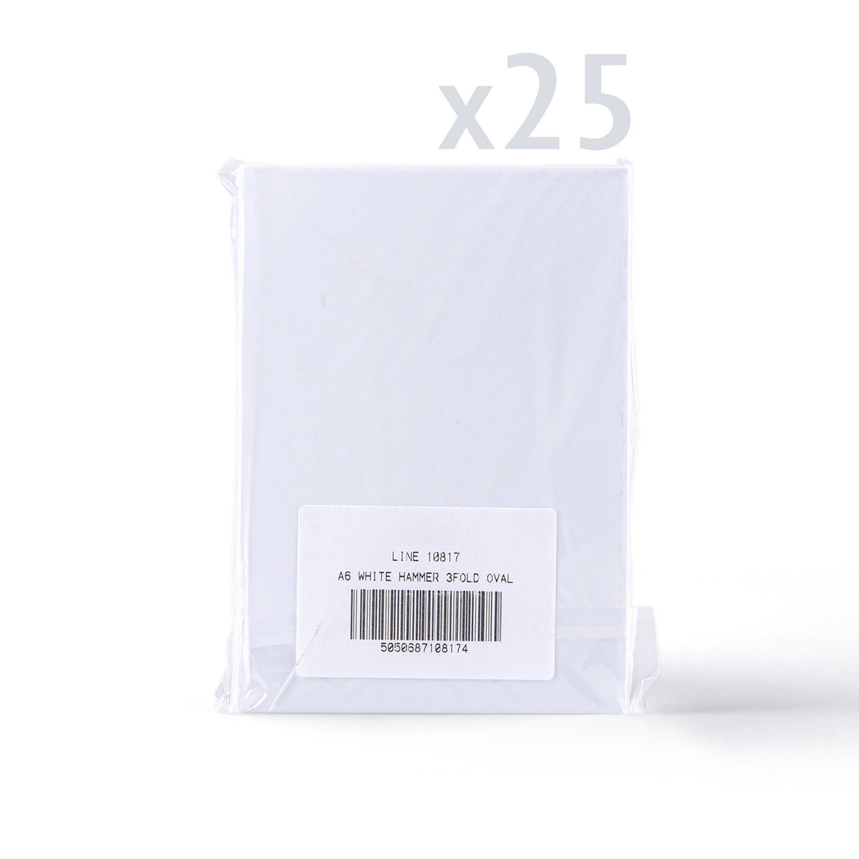 Vita tredelade kort med hamrad struktur och ovalt fönster – förpackning